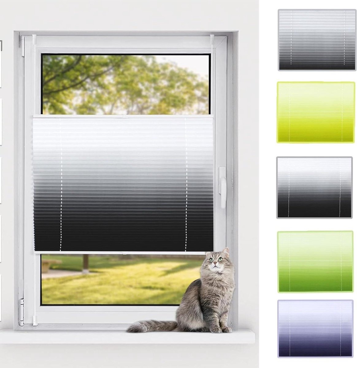 Plisségordijn - Raambekleding - Privacy Bescherming - Montage Zonder Boren - 90 x 90 cm - 