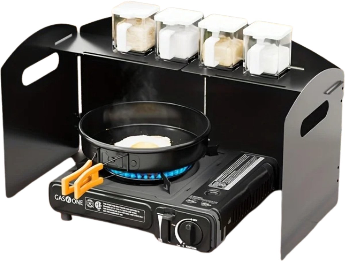 DIMICO - Opvouwbaar Windscherm voor Camping Gasfornuis - Zwart - Aluminium Kooktoestel Windbeschermer met Draagtas - Lichtgewicht