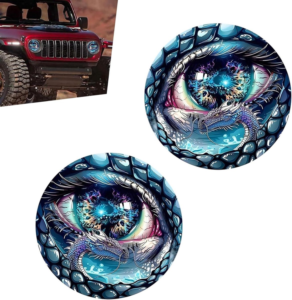 Koplampstickers Ogen - 3D Stereo Stickers - Voertuig Decoratie - Weerbestendig Vinyl - 7.85 Inch Rond - Blauw