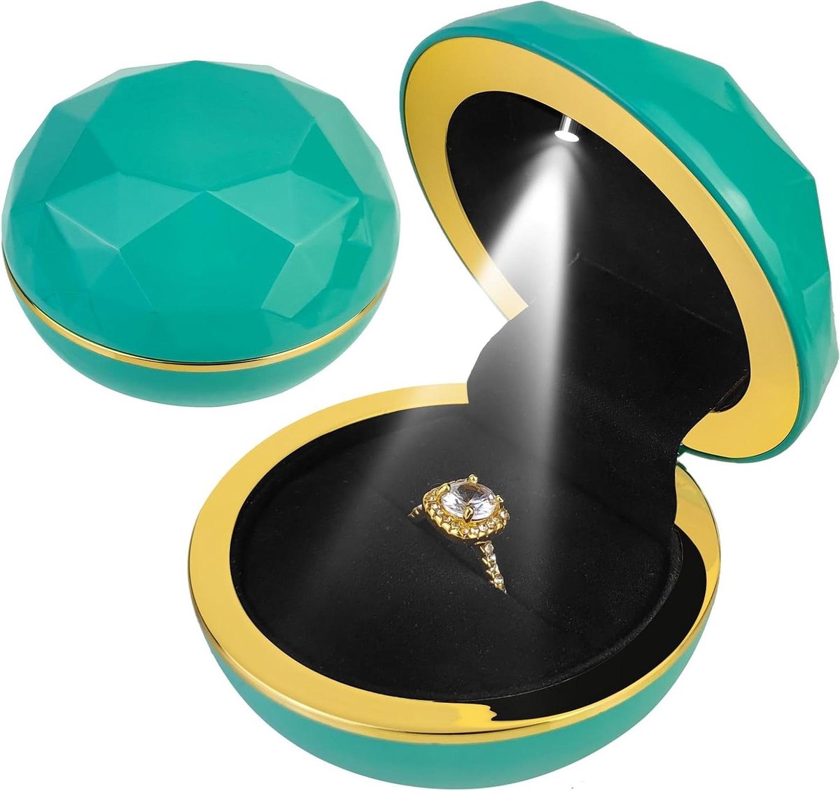 Ringendoos met Licht - Juwelendoosje Verloving - Huwelijksaanzoek Presentatie - Ingebouwde LED Verlichting - 7.2 x 6.6 x 4.5 cm