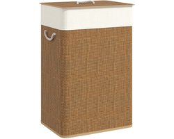 ELYSIVM Wasmand - Wasmand Bamboe - Wasmand met Deksel - Wasmand met Binnenzak - Uitneembare Waszak - Warm Bamboe Design voor Slaapkame / Badkamer - 72 L - 40 x 30 x 60 cm - Bruin / Crème