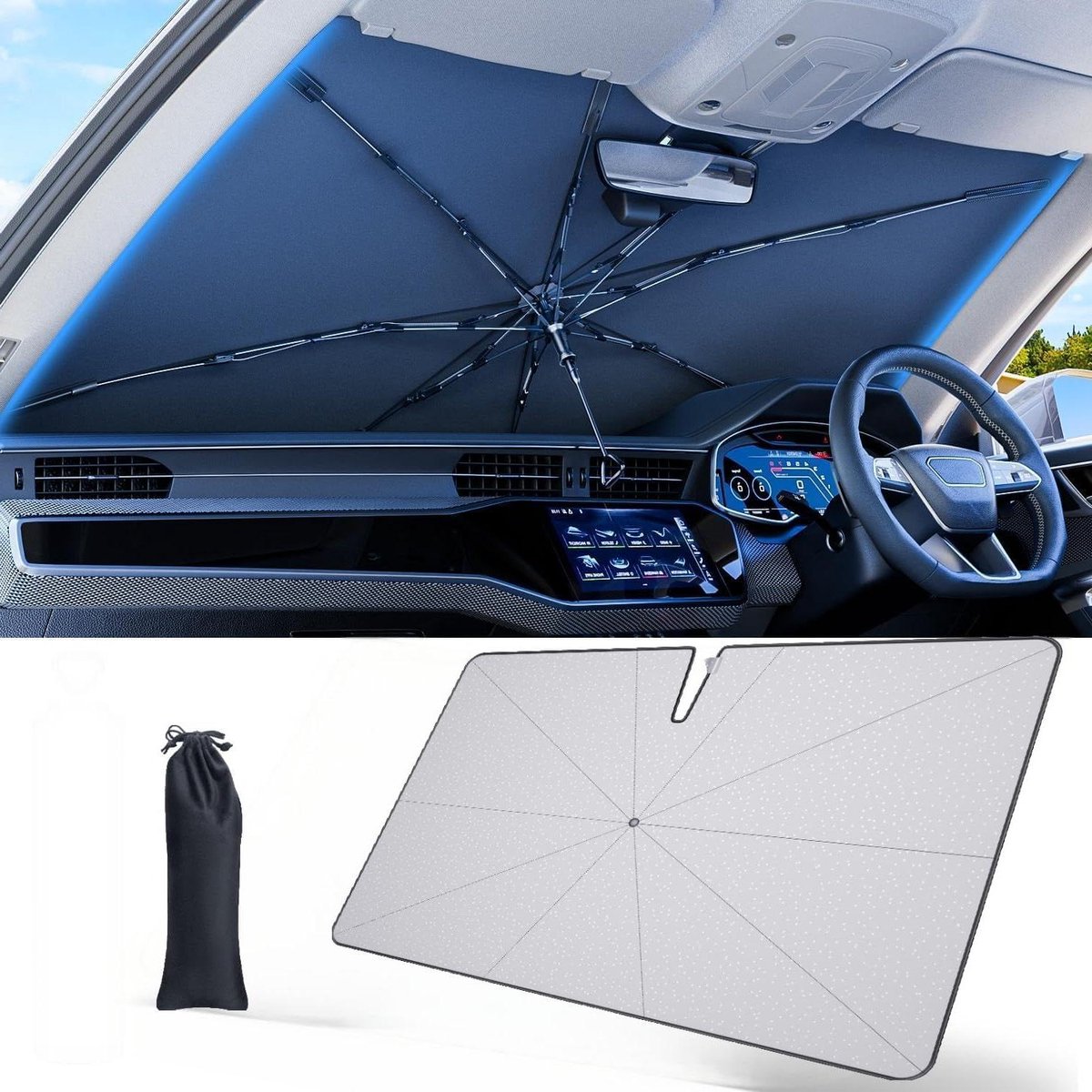Auto Zonnescherm - Voorruit Parasol - Auto Bescherming - Anti-kreuk Materiaal - 38.5x10.8x6.8 cm