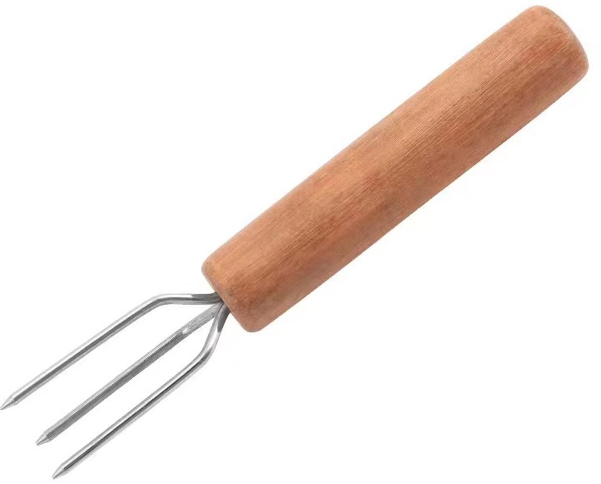 Set van vier drietandige maïs- en barbecuevorken geschikt voor houten handvatten