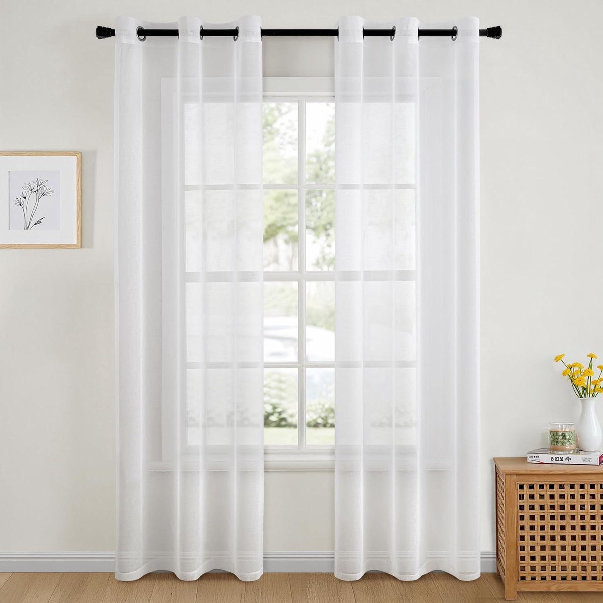 MIULEE Voile Sheer Curtains with Soft Eyelets, Elegant Curtains for Bedroom and Living Room, 2 Panels 102 x 225 cm, White