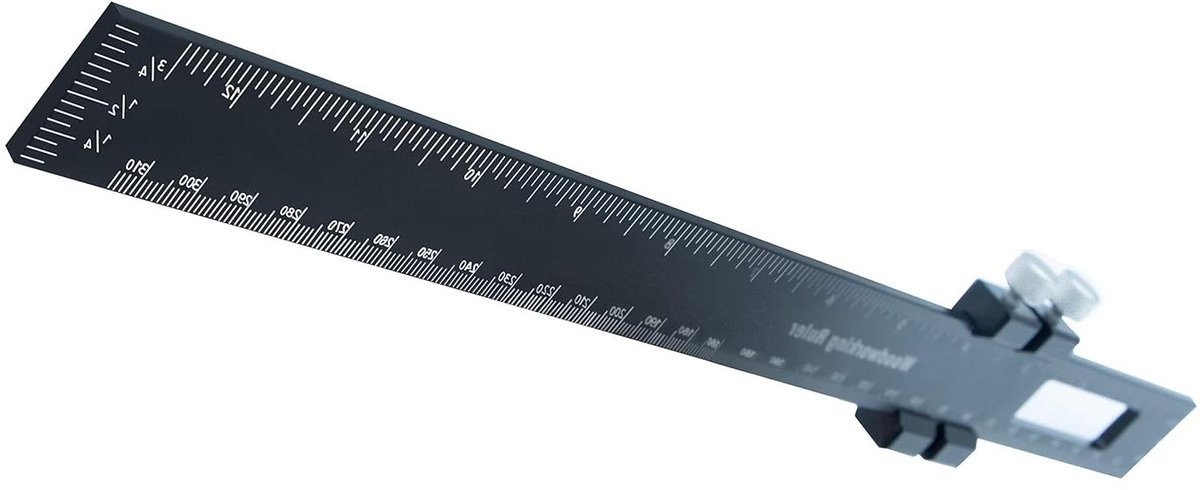 Precisie Liniaal - Meetgereedschap Houtbewerking - Nauwkeurig Meten Tekenen - Met Ingebouwde Schuifstop - 12 Inch Aluminium - Mat Zwart