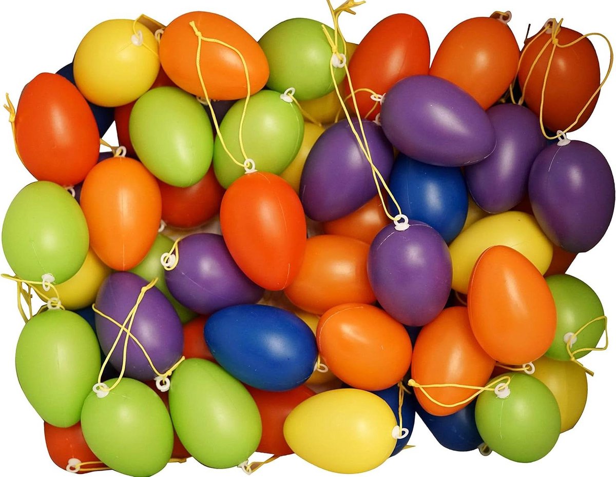 Decoratieve paaseieren - Kunststof eieren - Paasdecoratie - Weerbestendig en onbreekbaar - 60-delige set - Kleurrijk