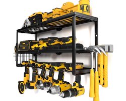 YYR Wandorganizer voor zwaar elektrisch gereedschap, rek voor draadloze boormachine, houder voor gereedschap op batterij met laadstation, plank voor garage-organizer, werkplaats, pegboard, schuur, 61
