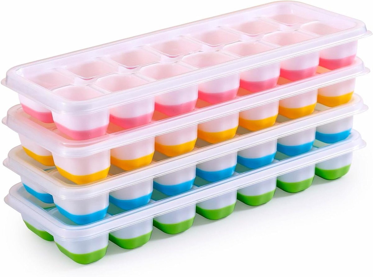 IJsblokjes Vormen - Vriezer Bakjes - Dranken Koelen - Stapelbaar met Deksel - 56 IJsblokjes - Multicolor