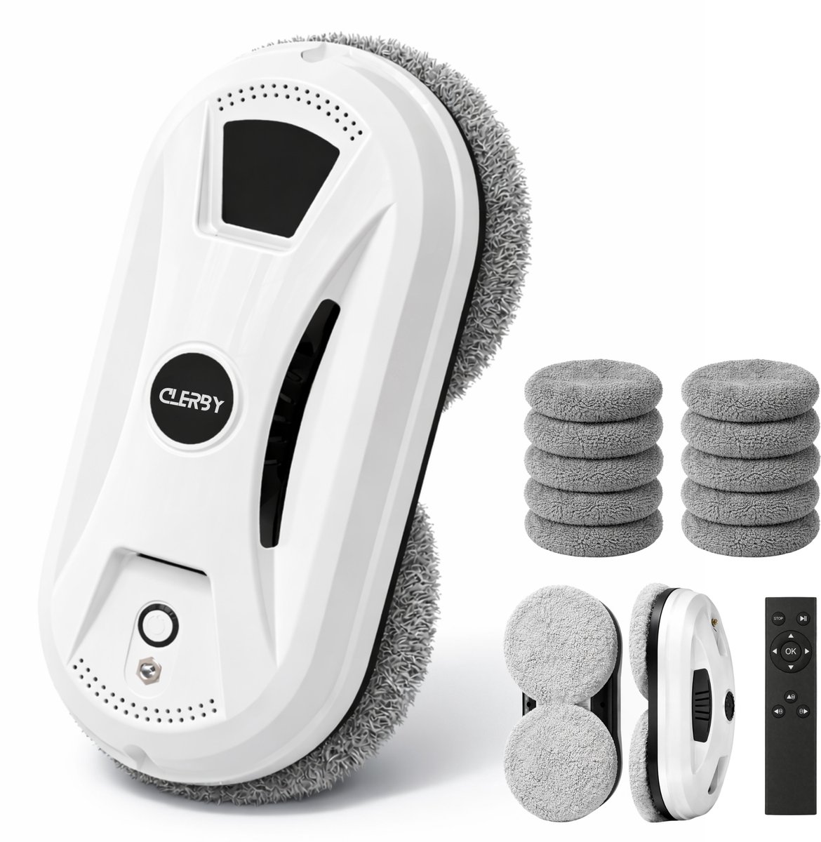 Clerby - Robot Ruitenreiniger - Dweilrobot - Ramenwasser - Robot - Anti-valtouw - Slimme Waterspray - met Afstandsbediening - Incl. 10x Wasbare Microvezeldoeken