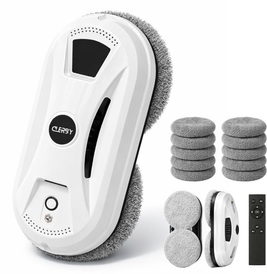 Clerby - Robot Ruitenreiniger - Dweilrobot - Ramenwasser - Robot - Anti-valtouw - Slimme Waterspray - met Afstandsbediening - Incl. 10x Wasbare Microvezeldoeken