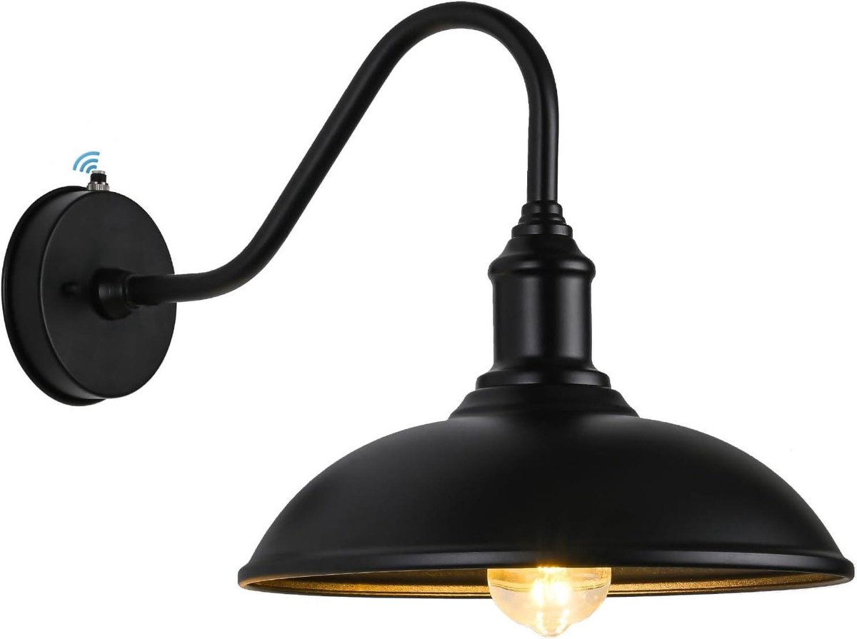 Buitenlamp Boerderij Stijl - Zwanenhals Verlichting - Veilige Entree - Automatisch Aan/Uit - Diameter 30.5 cm - Wit