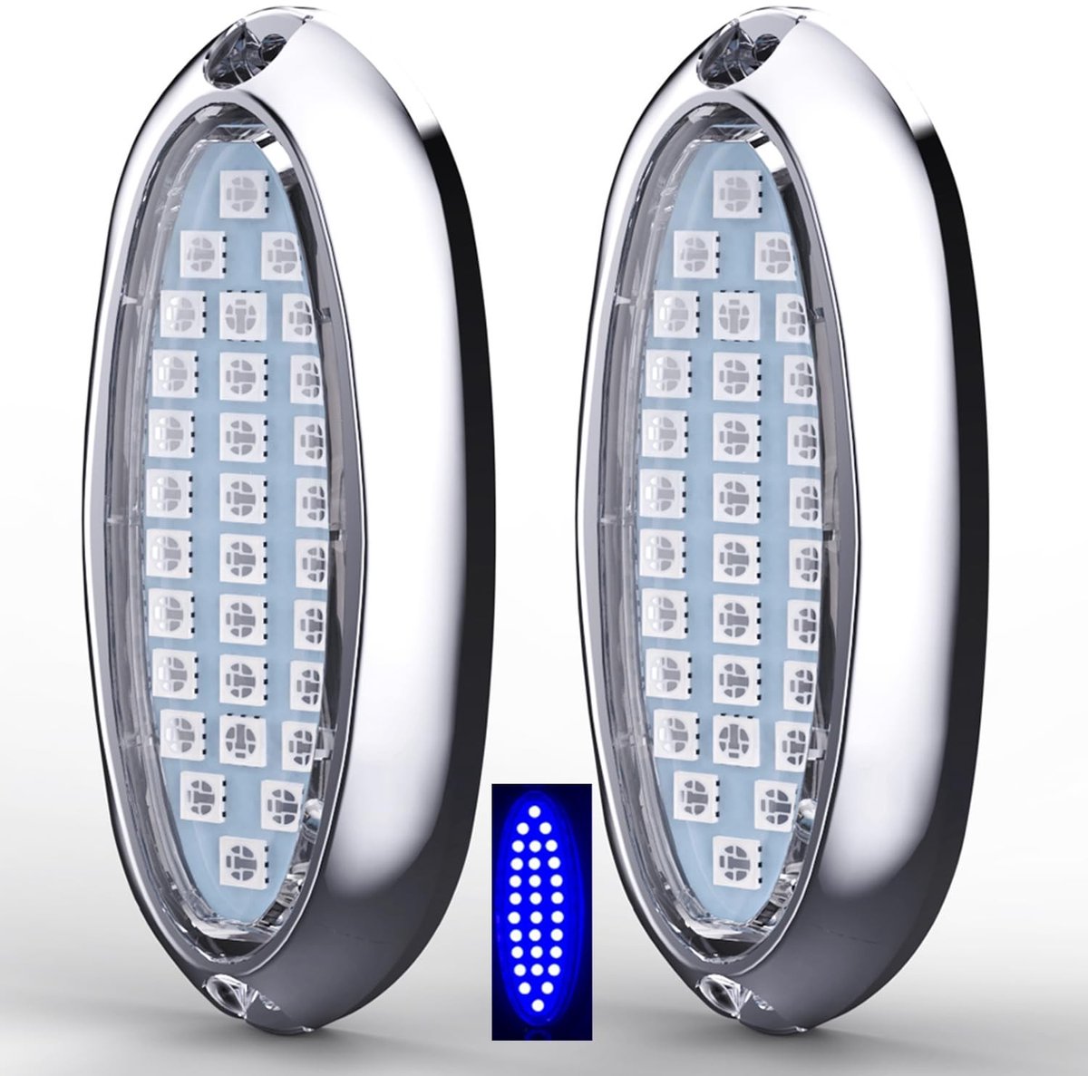 Allecto - 2Pc 12/24V Waterproof Bootverlichting - RVS, 30 LEDs, Onderwaterverlichting, Navigatieverlichting