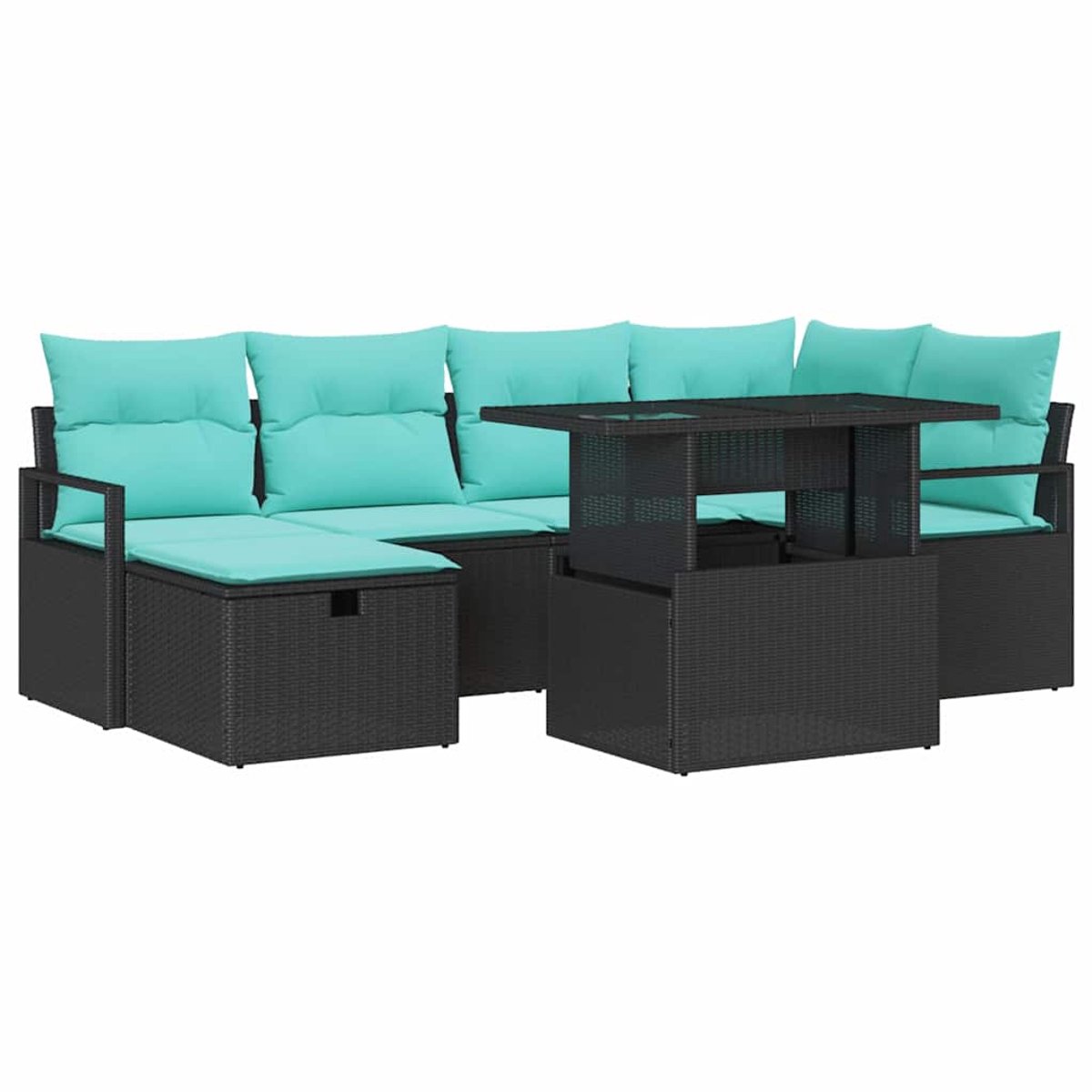 vidaXL Tuinbank - Set - 7 - st - poly - rattan Zwart