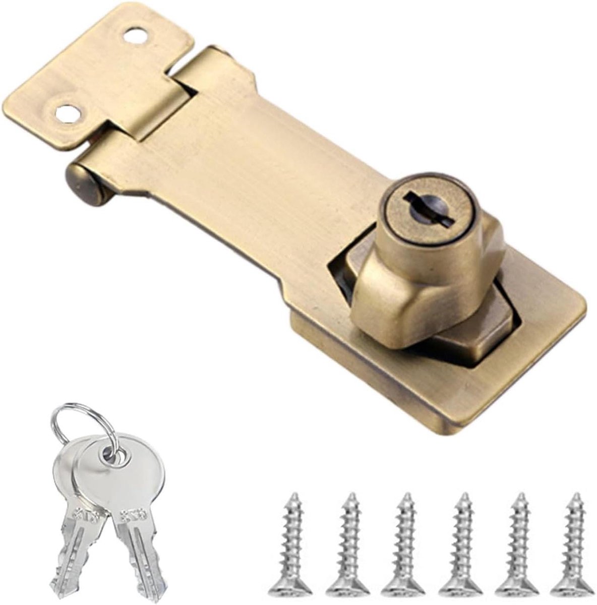 Deurslot met Hangslot - Schuurslot Grendel - Beveiliging Kastdeur - Verzonken Schroeven - 3 inch - Vintage Brons