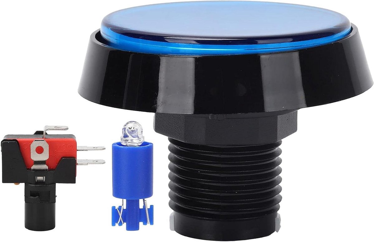 Drukknop met LED - Game knop Arcade knop - Arcadekast bouwen - Groot rond vlak - 60 mm diameter - Blauw
