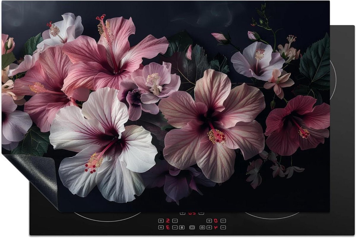 Inductie Beschermer - Kookplaat Afdekplaat - Extra Werkruimte Creëren - Unieke Foto Print - 81x52 cm - Roze Hibiscus