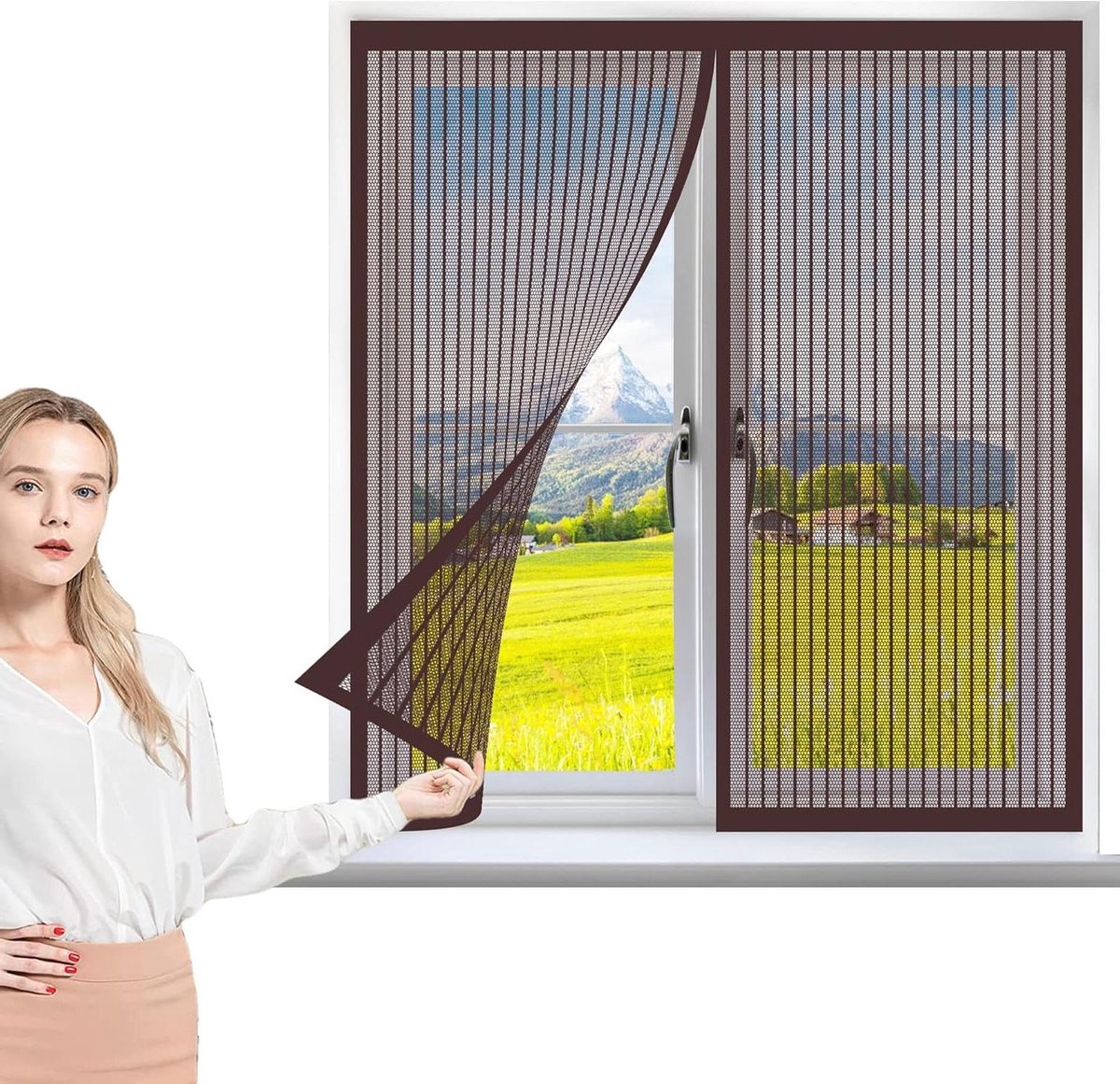 Vliegenraam Hor - Horren Raam - Insecten Buiten Houden - Zelfsluitend Magneet - 185 x 130cm - Bruin