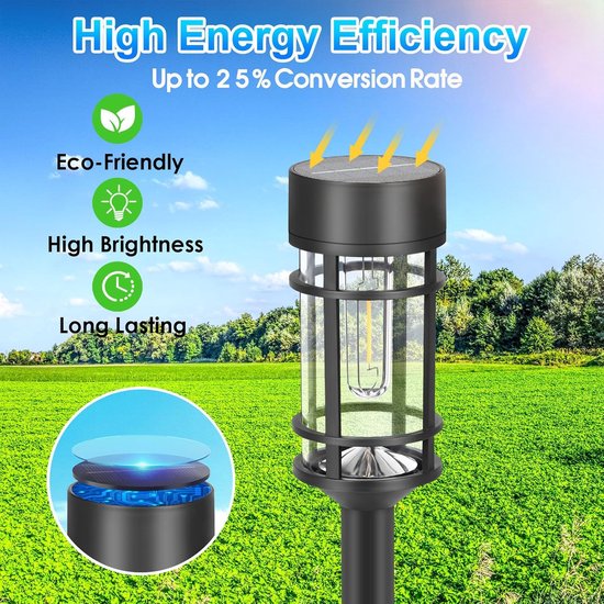 Zwarte solar tuinlamp met vlam-effect LED, "High Energy Efficiency"