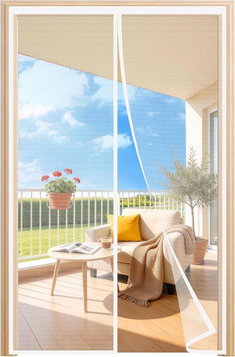 Balkondeur Hor - Magneet Hor - Insecten Buiten Houden - Zonder Boren Montage - 70x220cm - Wit