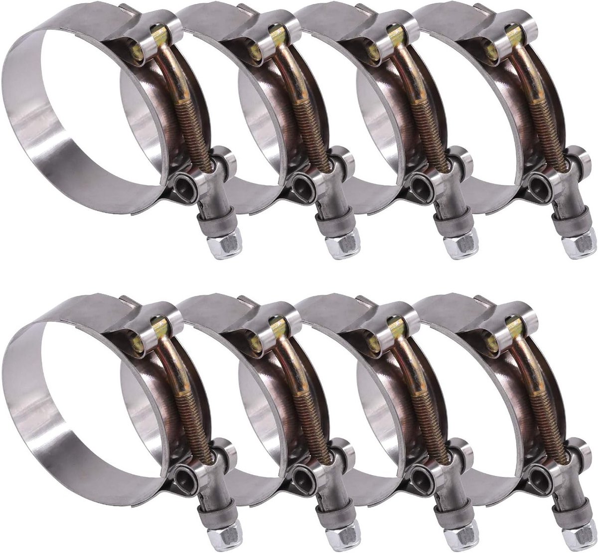 8 Stuks RVS T-Bolt Slangklemmen 57–65mm voor Turbo, Luchtkoeler en Flexibele Slangen