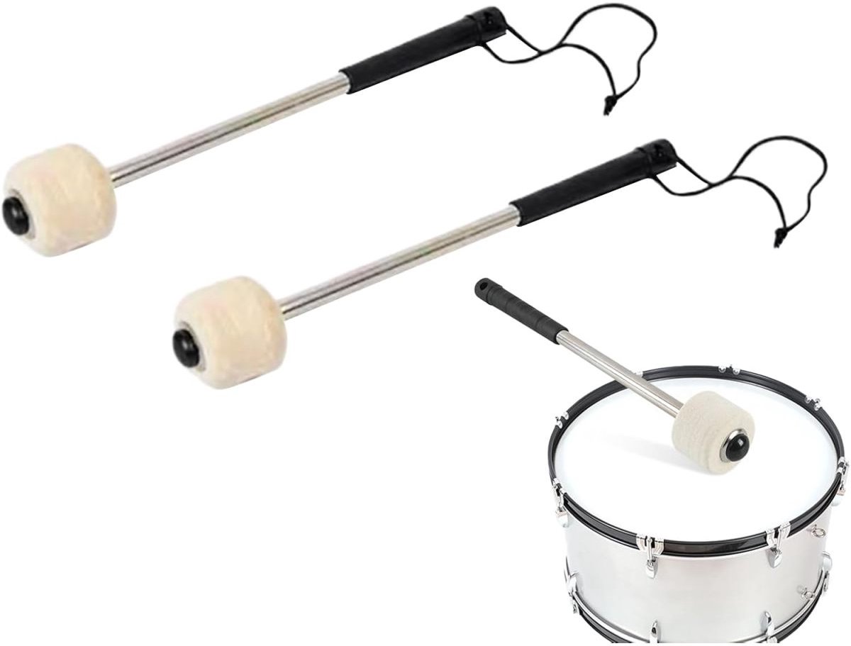 QTTVBTNA – 2 Stuks Drumstokken Bass Mallets Met Vilten Kop - Bassdrum mallet - RVS Handvat Slagstokken Voor Marsdrum en Percussie - Duurzaam Geluidsdempend Ontwerp - Voor Oefenen Optreden en Muziek Training - Lichtgewicht en Comfortabele Grip