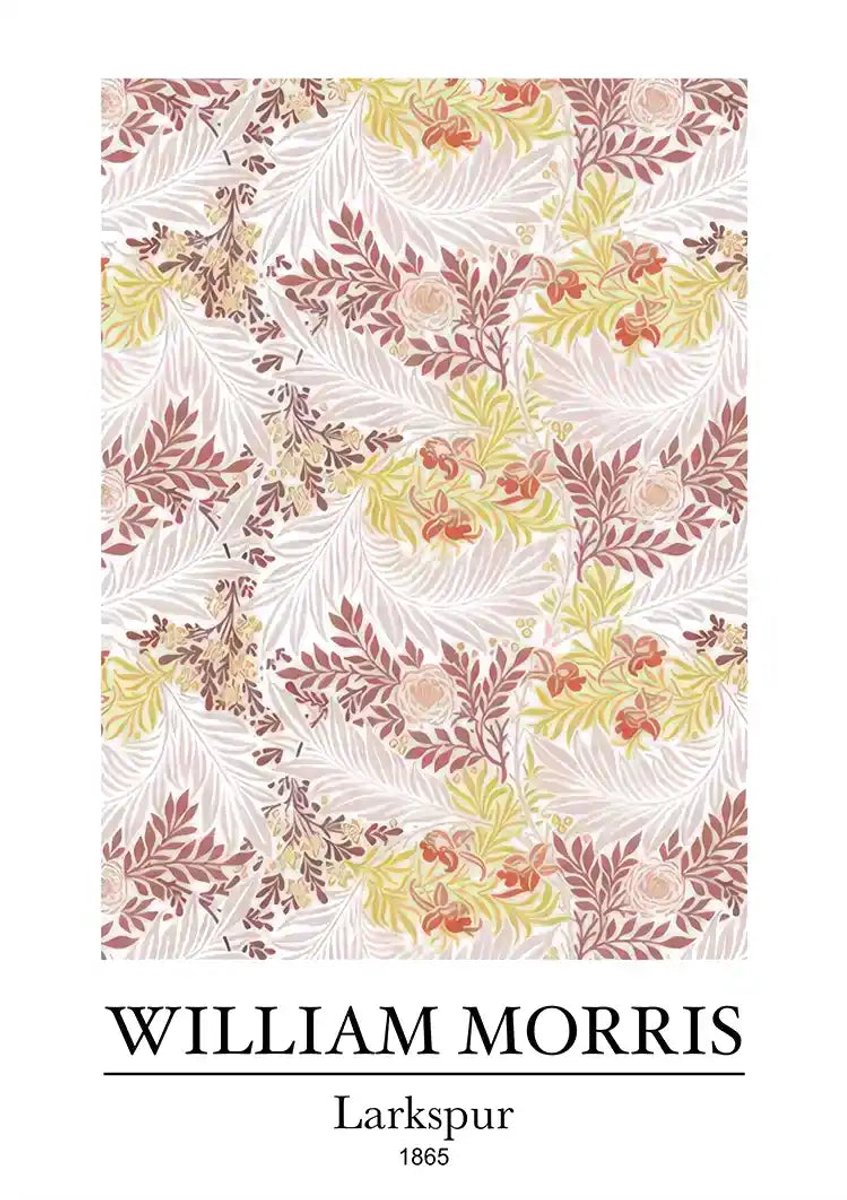 Yourwallarts.com - Wandpaneel - Canvas - William Morris Larkspur Rode Roze Bloemen Patroon Schilderij
