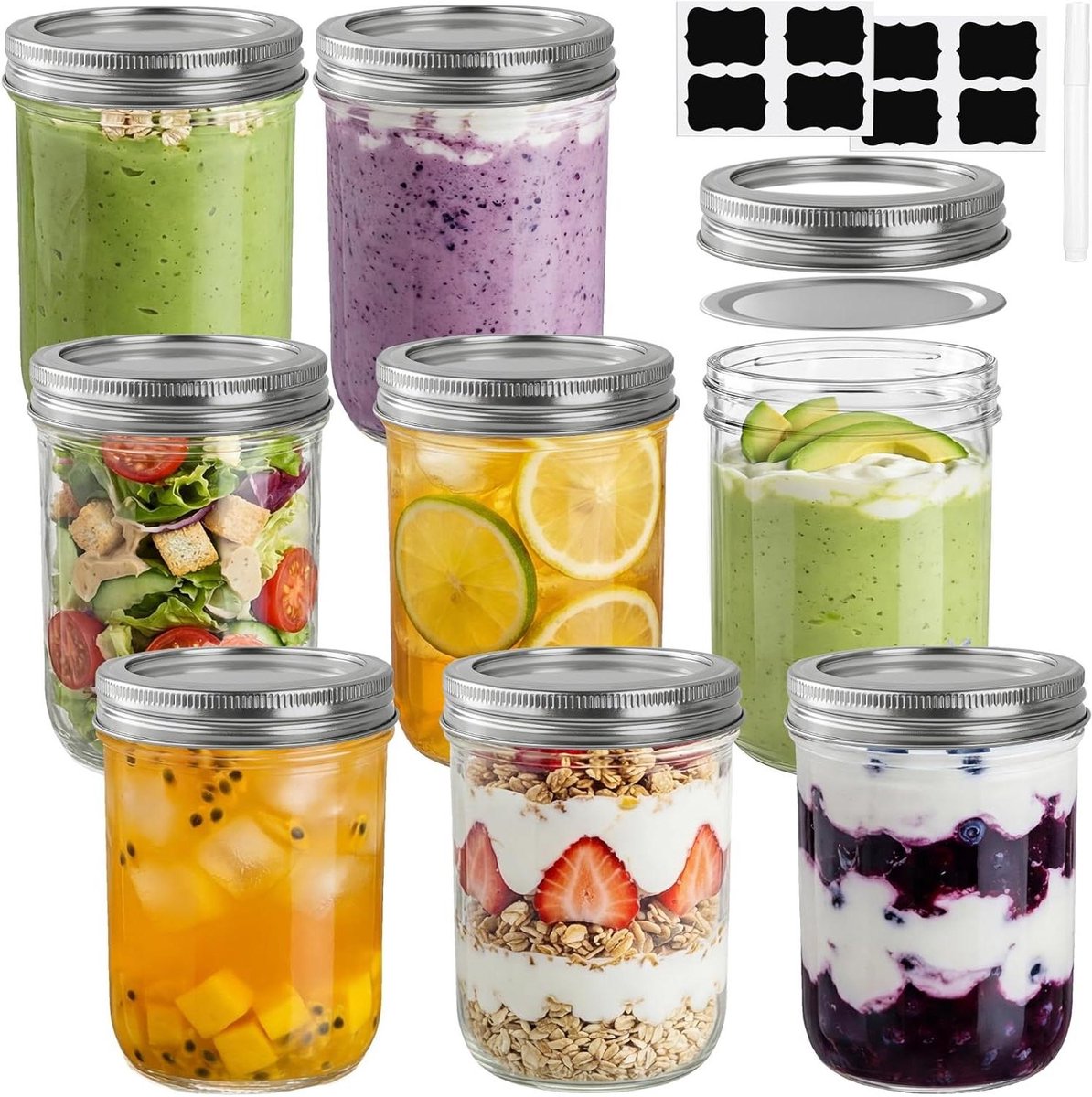 Overnight Oats Potjes - Mason Jar - Meusli Beker met Deksel - breakfastprep