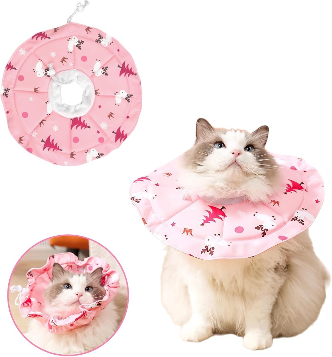 Ulisem - Zachte kattenkraag - verstelbare herstelkraag met schattig blauw patroon - water- en vuilafstotend - aan beide kanten te dragen -voorkomt likken en krabben - zachte kattenkraag - hondenkraag voor kleine honden - M - roze