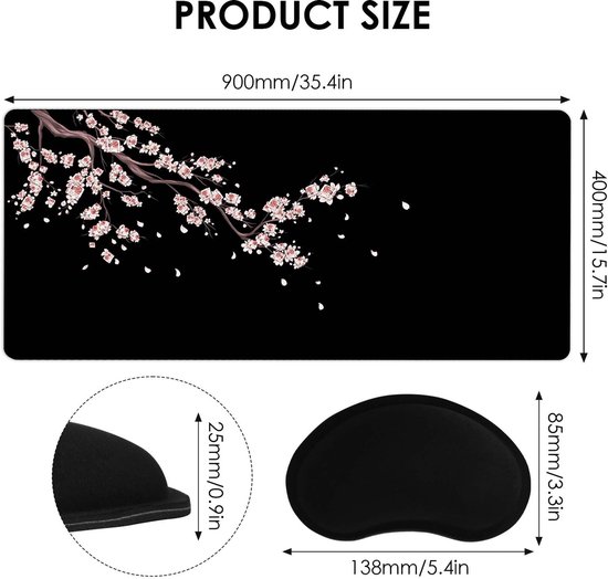 Store_9 - Gaming Mouse Pad - XXL Formaat - Ergonomisch met Polsteun - Zwart - Non-Slip Onderkant - Geschikt voor PC en Office - 900 x 400 mm — afbeelding 4