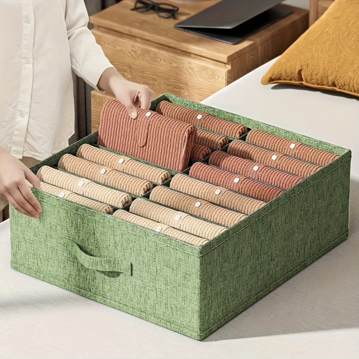 Stapelbare stoffen opbergdoos - Stapelbare stoffen opbergdoos met 16 vakken - Opvouwbare lade-organizer met handvat - geschikt voor sokken,bh's en accessoires - Stijlvol en eenvoudig - Opbergdozen voor de kledingkast - Opbergdozen voor thuis