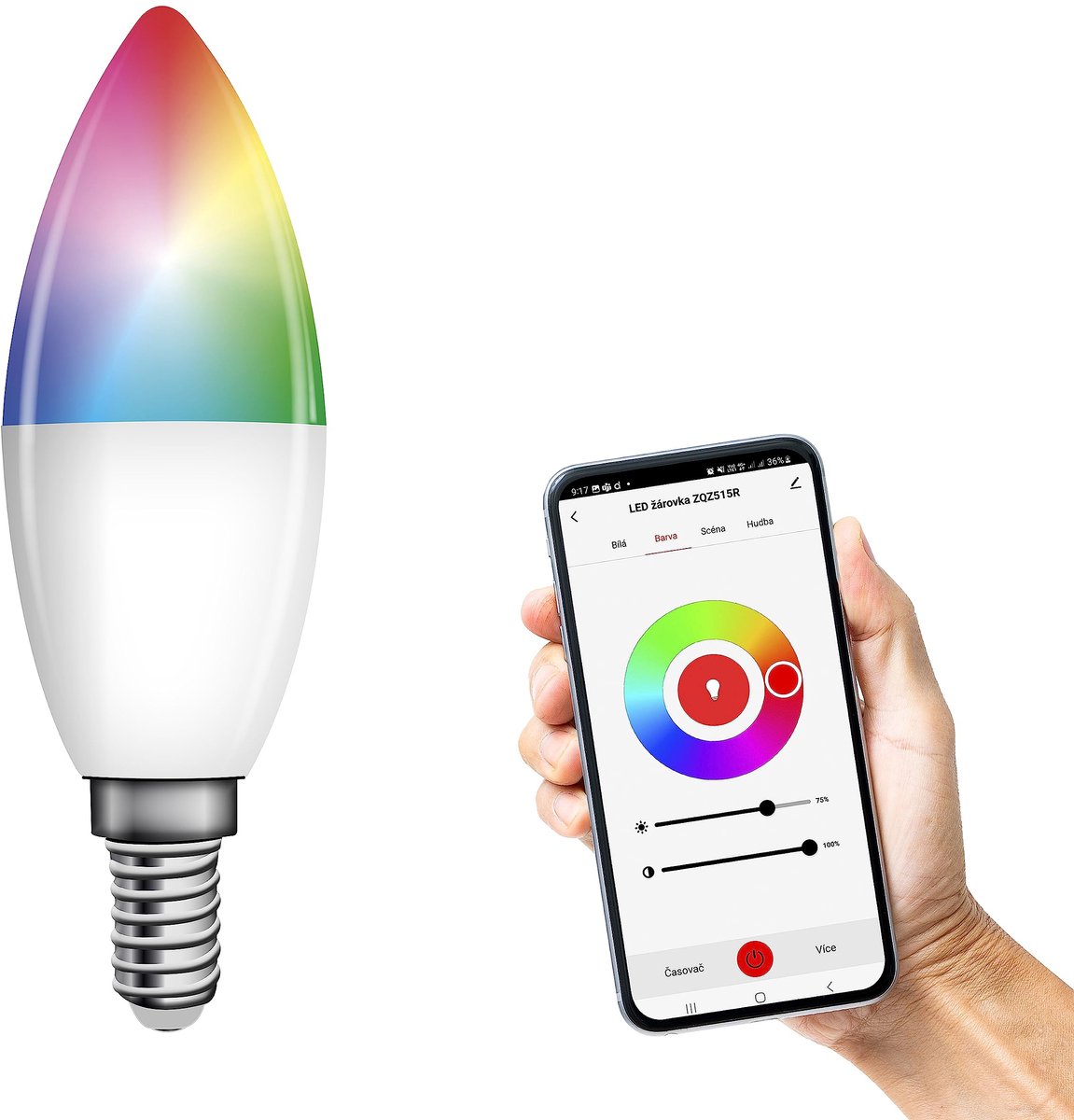 carmdering - Slimme LED lamp - E14 - RGB lamp - Instelbaar wit (2700-6500K) en RGB, dimbaar 10-100% - 470 lumen, 20.000 uur, 4.8W - Compatibel met Tuya app, vereist gateway