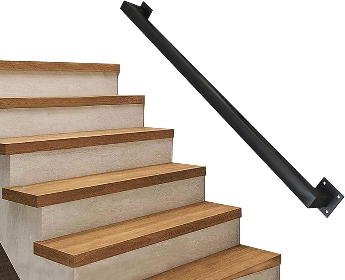Trapleuning Hek - Muursteun Handrail - Veiligheid Ondersteuning - Smeedijzer Metaal - 210cm - Zwart
