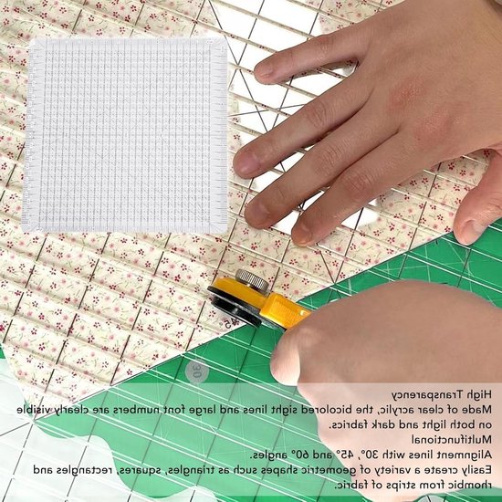 Slotted Quilt Ruler voor Precisie Snijden van Stof, Transparante Acryl Quilting Liniaal 12.5x12.5in voor Quilten en Naaien — afbeelding 4