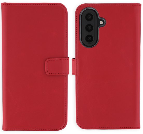 Selencia Hoesje - Geschikt voor Samsung Galaxy A57 (5G) - Echt Lederen Bookcase - Rood
