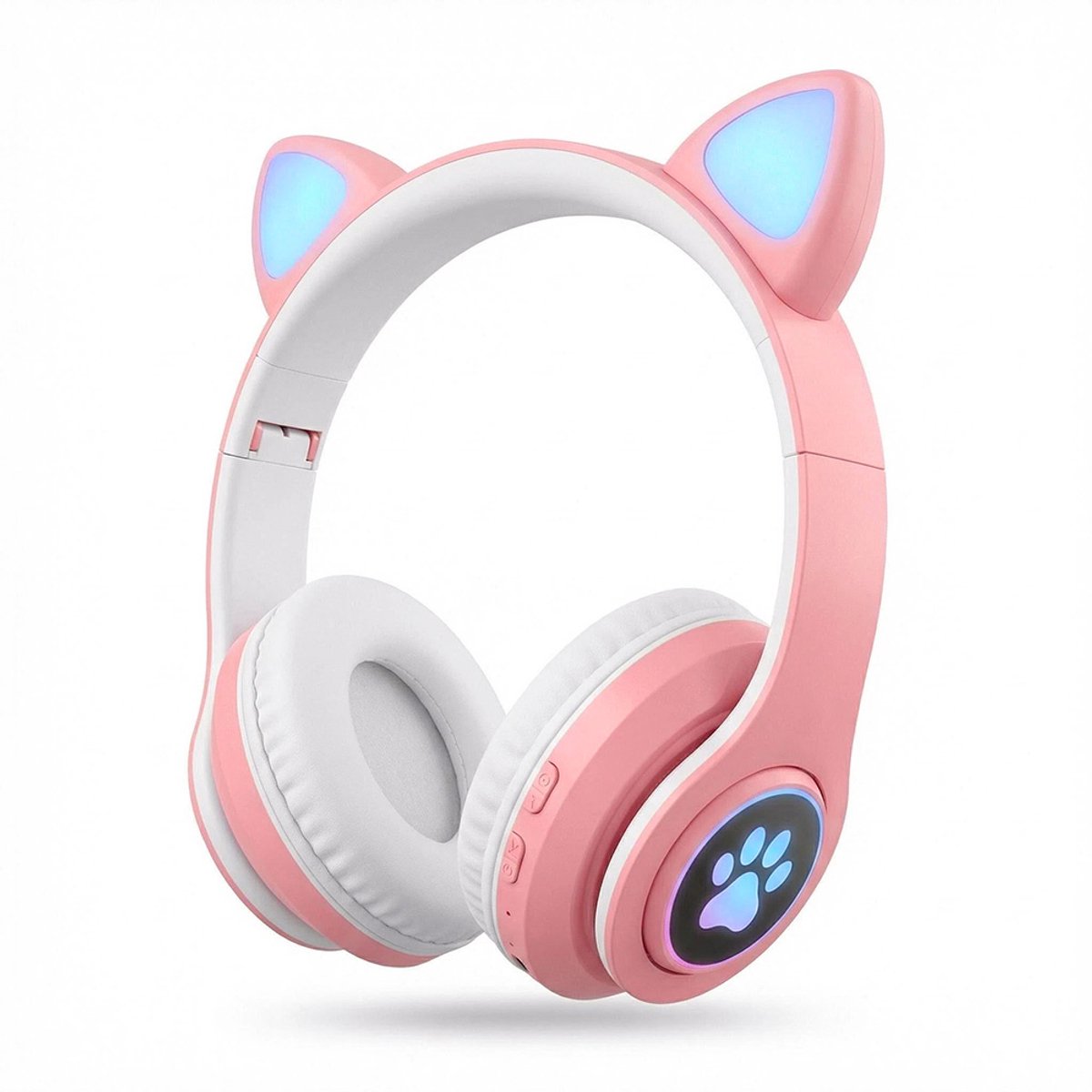 Kinder Hoofdtelefoon - Draadloze Koptelefoon - Kids Headset - Kinderkoptelefoons - Over Ear - Bluetooth - Microfoon - Katten Oortjes - Led Verlichting - Roze