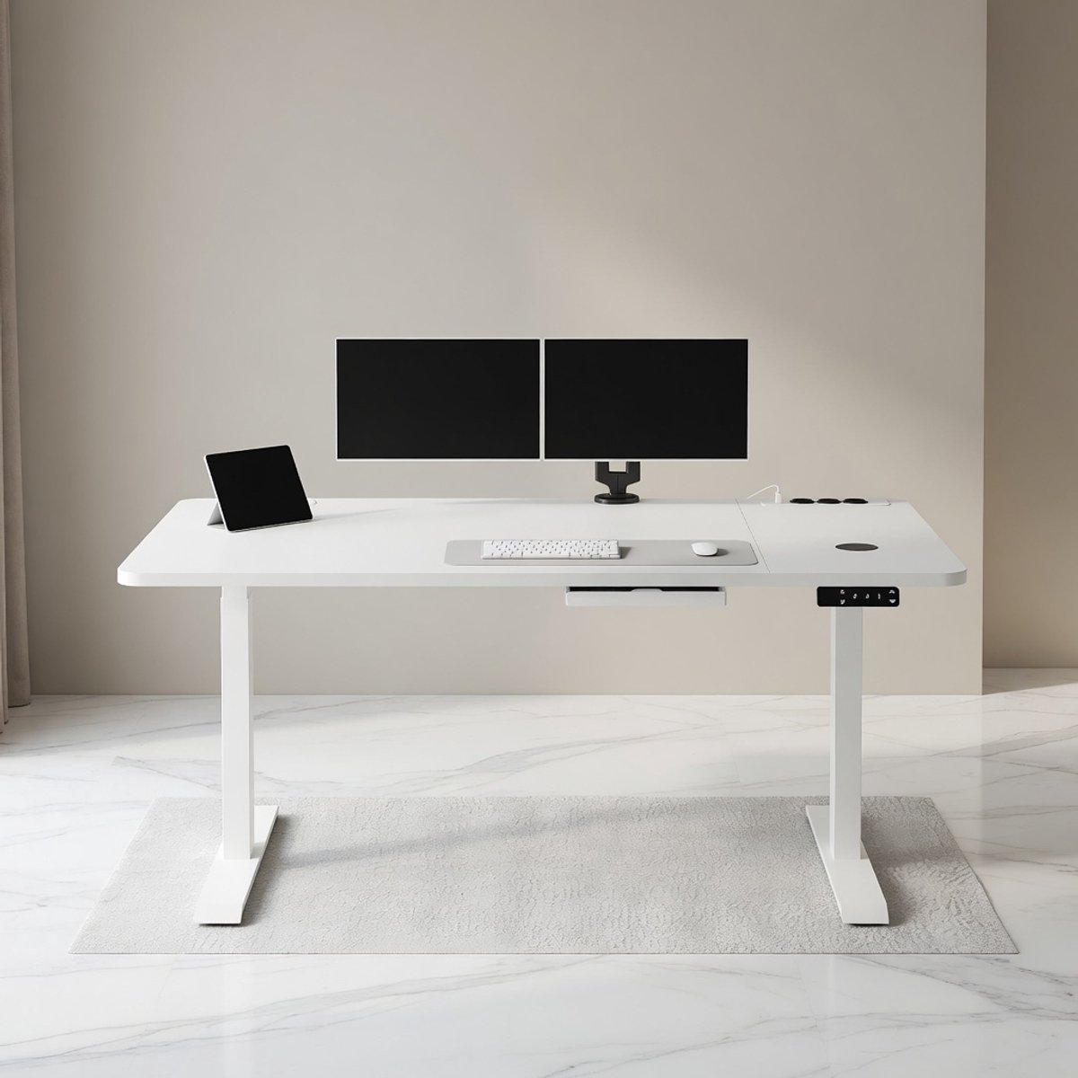 Elektrisch In Hoogte Verstelbaar Zit-Sta Bureau 160x80 cm – Mobili Bella Ergonomisch Sta Bureau met Draadloze Oplader, Stopcontacten & USB, Anti-Collision Systeem, Stabiel Stalen Frame, Wit — cadeau in Cadeau-ideeën - foto 3