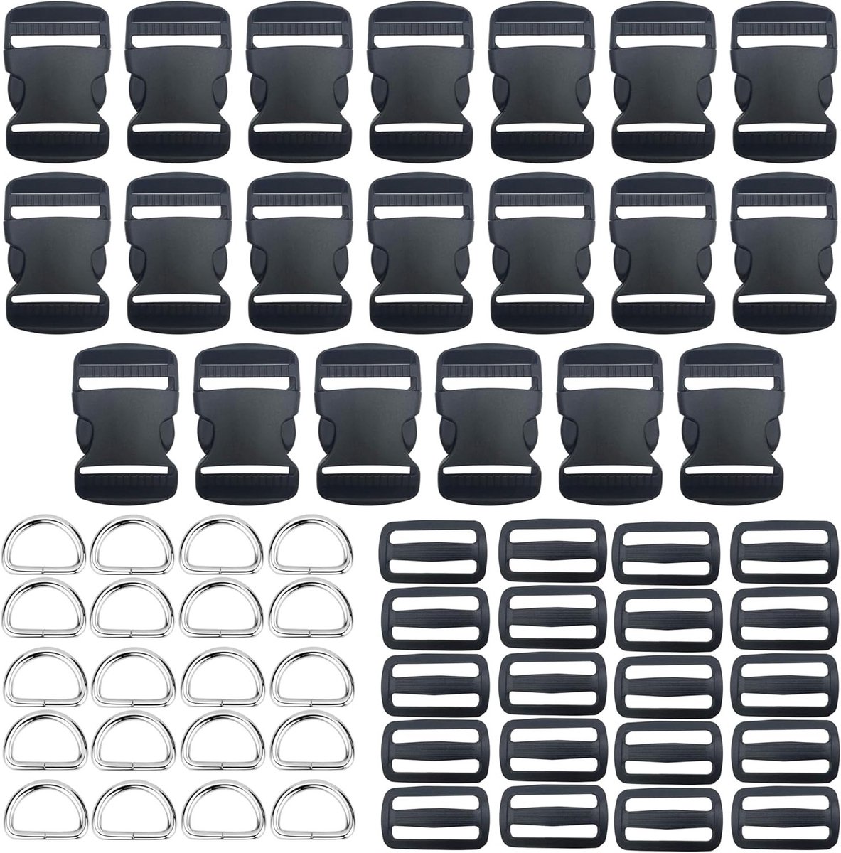 Verstelbare Zwarte Rugzak Gesp met 20 Stuks Plastic Buckles voor Rugzakken, Koffers en Zodiacs (38mm)