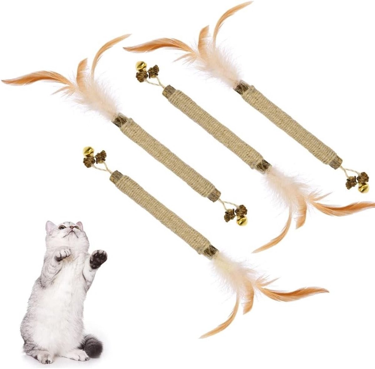 Natuurlijke kattenspeeltjes met kattenkruid, 4-pack Matatabi sticks voor het schoonmaken van tanden en teething voor kittens
