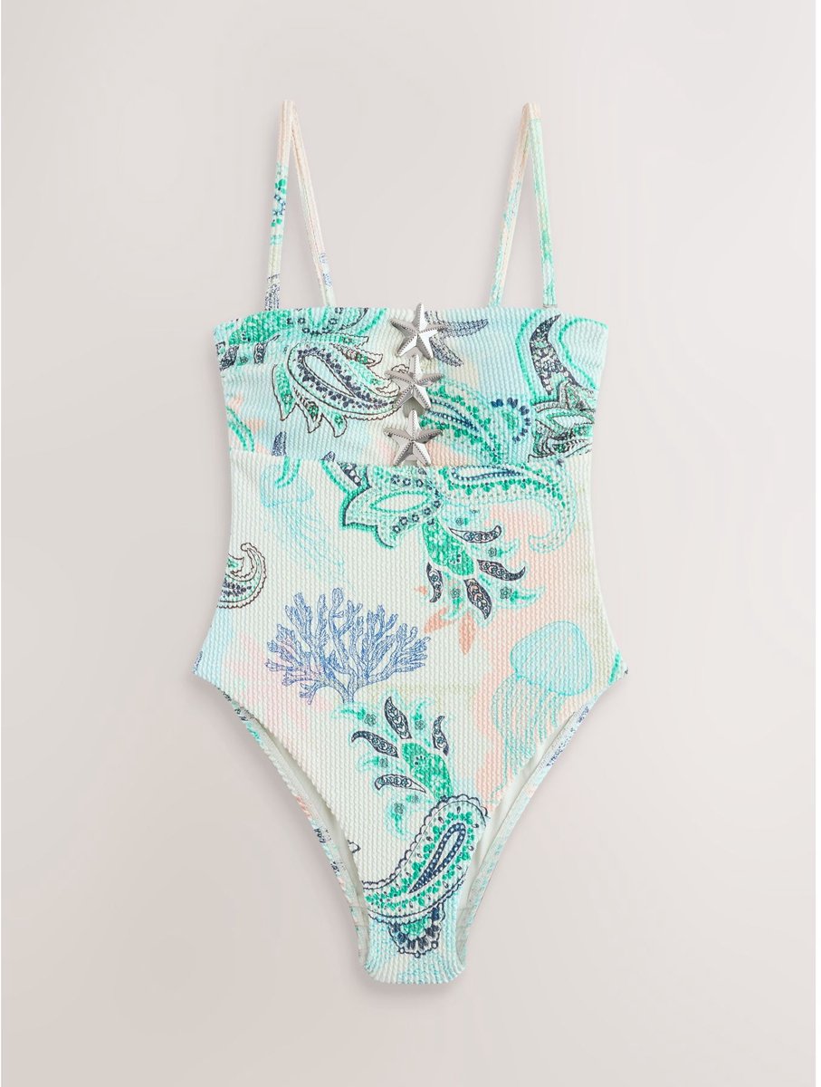 Next Dames - Buikbedekkend bandeau-badpak met gerimpelde hardware - Blauw Pastel Pink/Blue Octopus