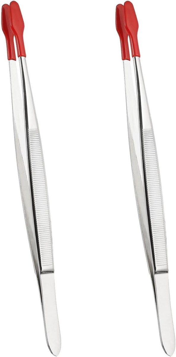 Knutselpincet Rubberen Tips - Precisie Tang - Kleine Onderdelen Hanteren - Roestvrij Staal - 2 stuks 15 cm - Rood