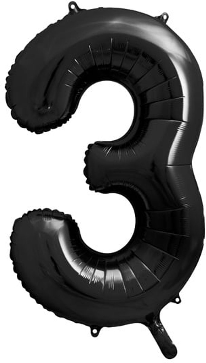 Folieballon Cijfer 3 (86 cm) - Zwart - 86cm - Party Deco - feestartikel - nummerballon - cijferballon