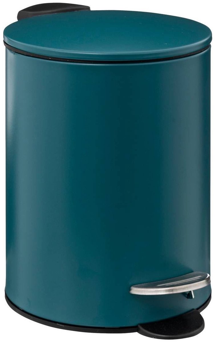 5Five Pedaalemmer - petrol/donkerblauw - metaal - 3L - 23 cm - soft close - voor badkamer en toilet