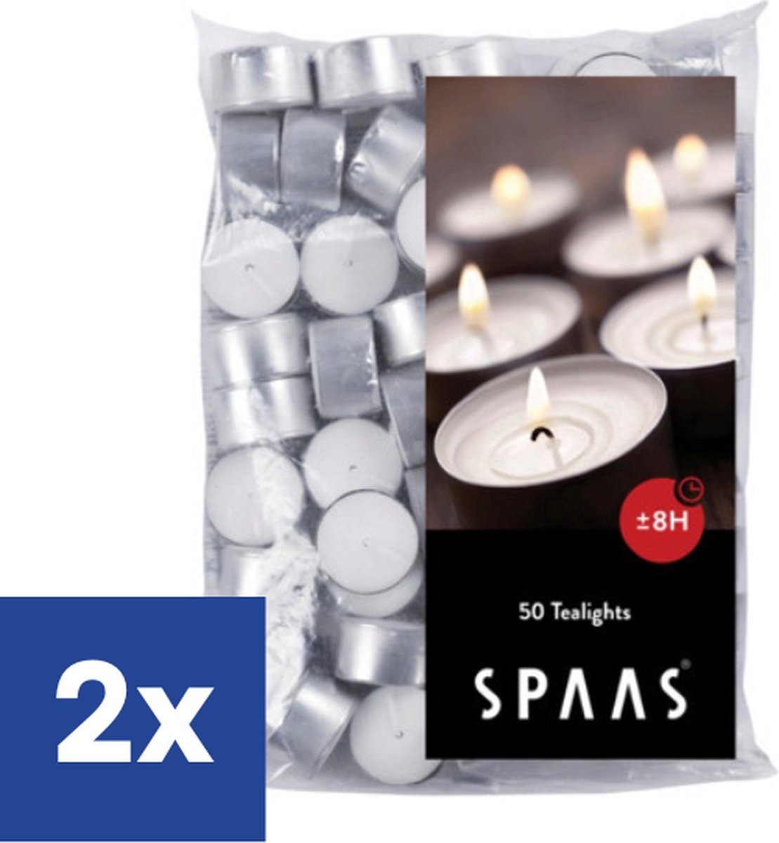 Bol.com Spaas Theelichtjes Waxinelichten 8 branduren - 2 x 50 stuks aanbieding