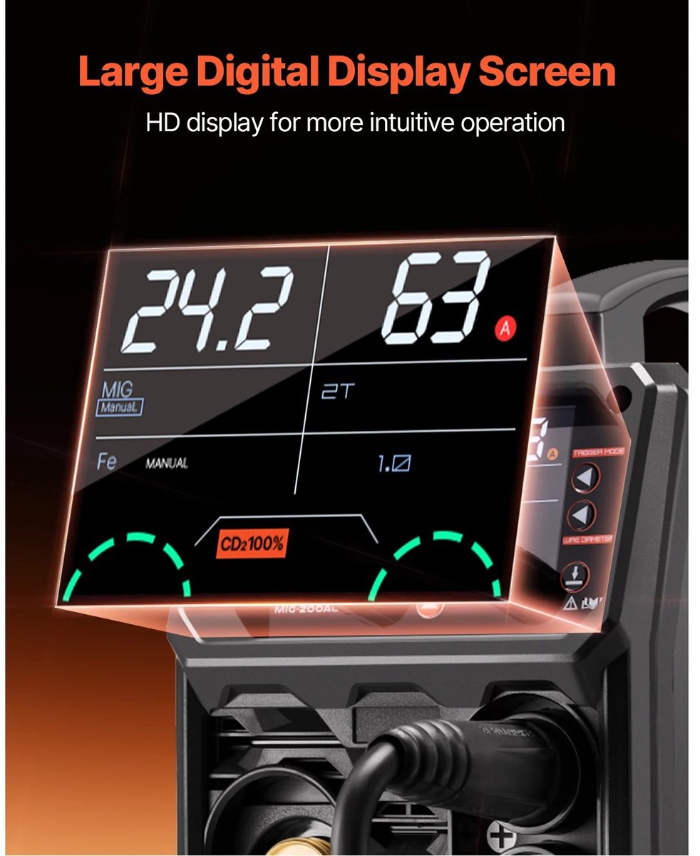 5-in-1 MIG-lasapparaat 200 Amp - Pluse Mig-lasmachine - Gas MIG - Flux Core MIG - Stick - Lift TIG - AU TIG met LCD-scherm – foto 6