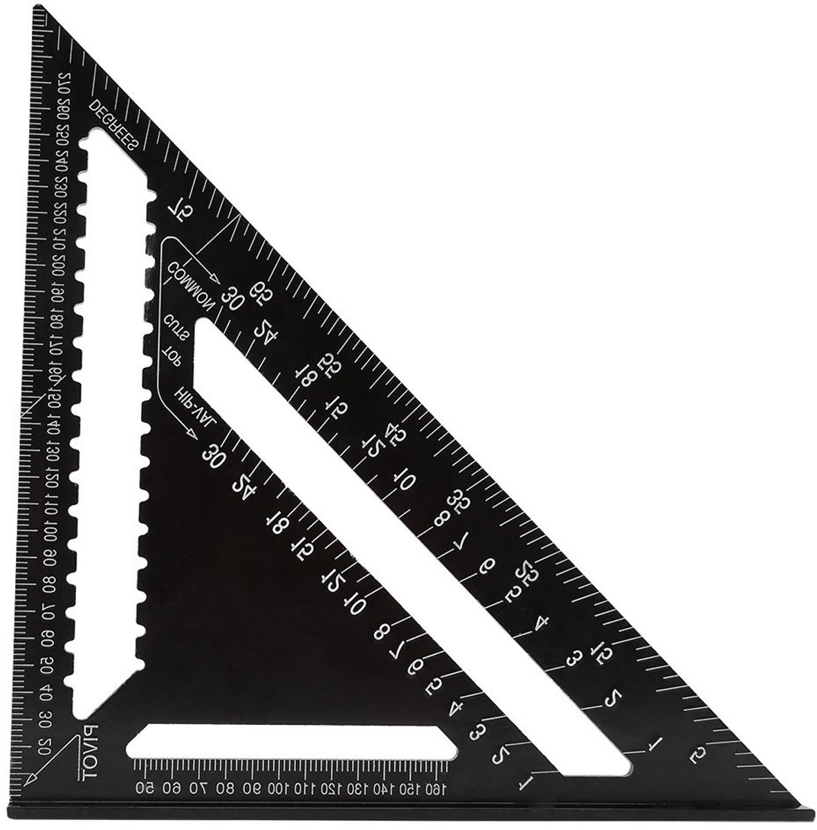 Precisie driehoeklijn van 30 cm in zwart aluminium voor het meten van dakconstructies en houtbewerking, ideaal voor ingenieurs en timmerlieden