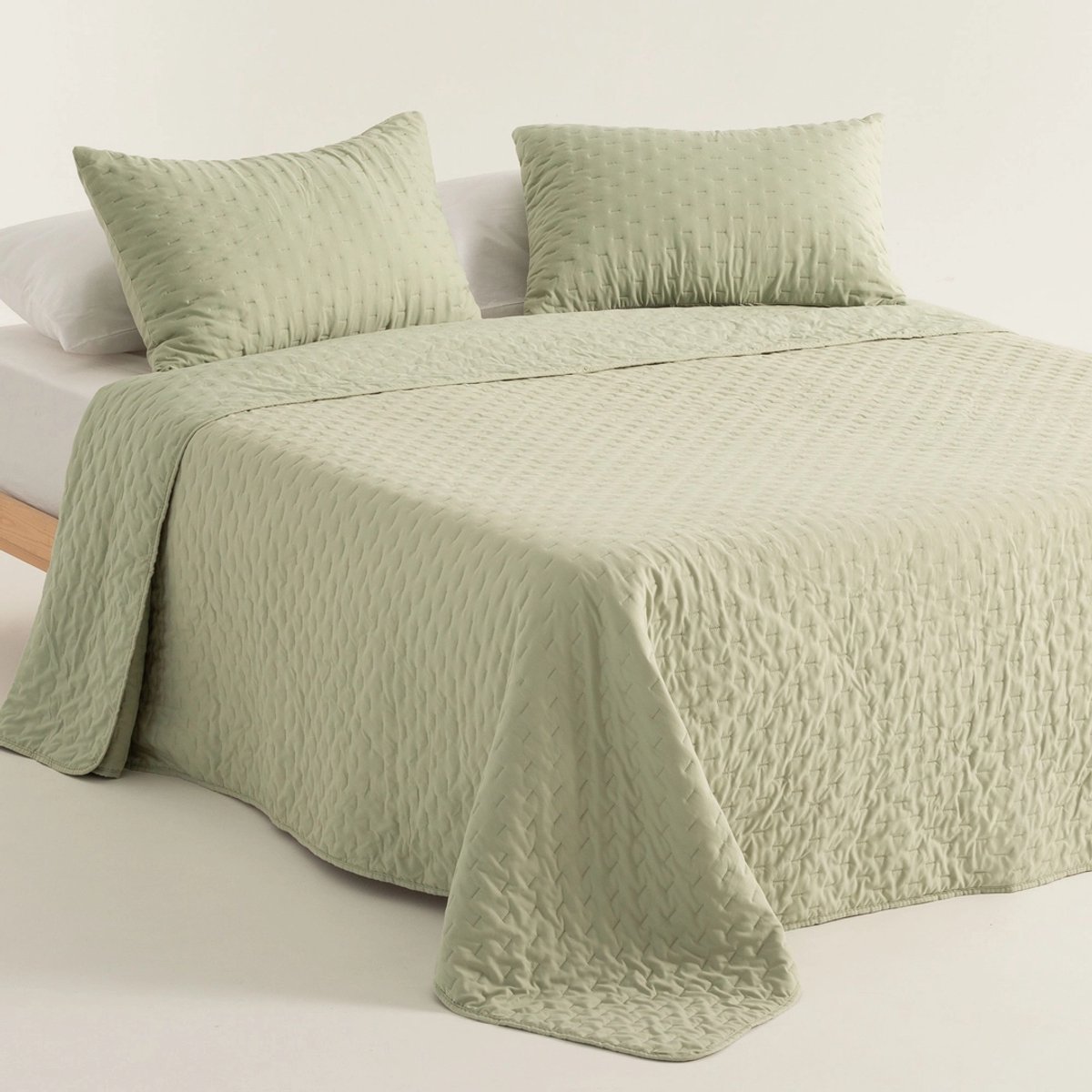 GAMUSI Nara Sprei - Gewatteerd - Superzacht - 180 x 270 cm + 2 Kussenslopen - Groen - Lichtgewicht Quilt - OEKO-TEX