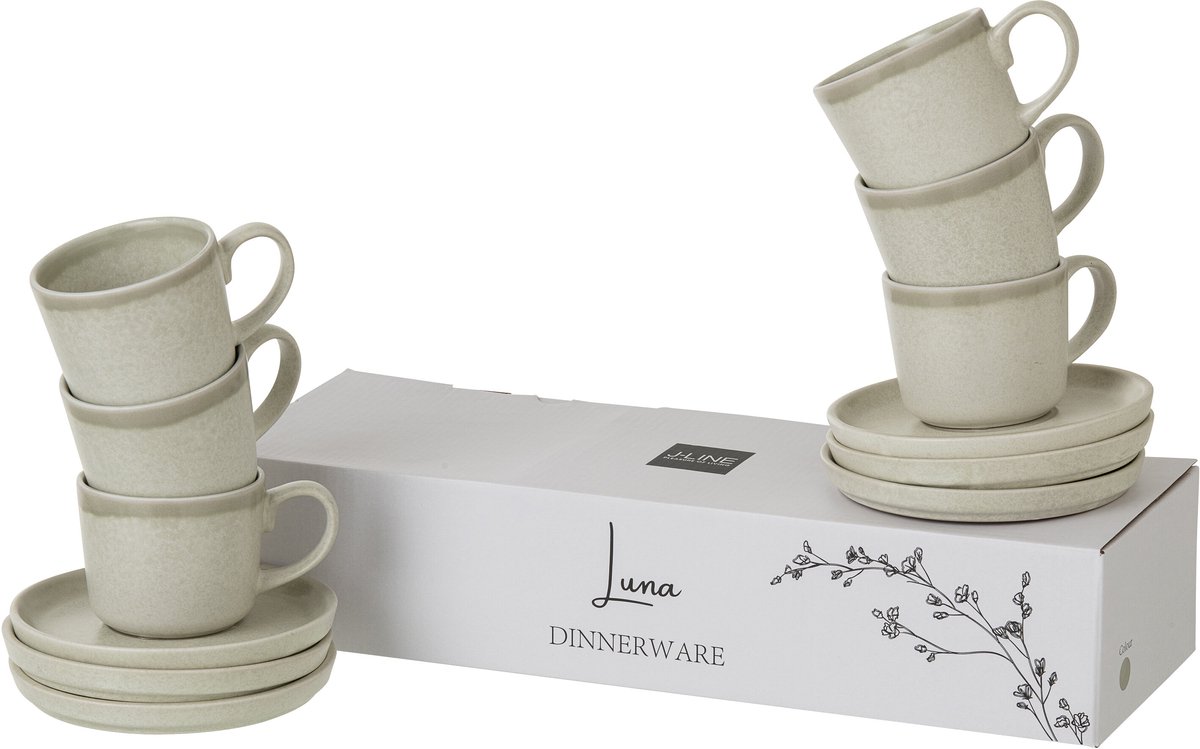 J-Line kopje + schoteltje Luna - keramiek - groen