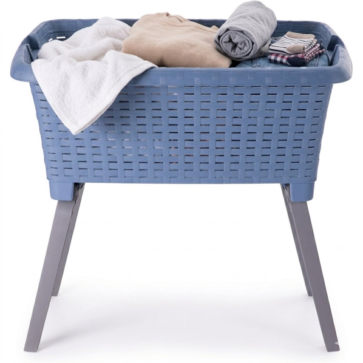 Bathroom Solutions wasmand op poten - donkerblauw - 35 ltr - 60 x 40 x 28 cm - Wasgoedmanden