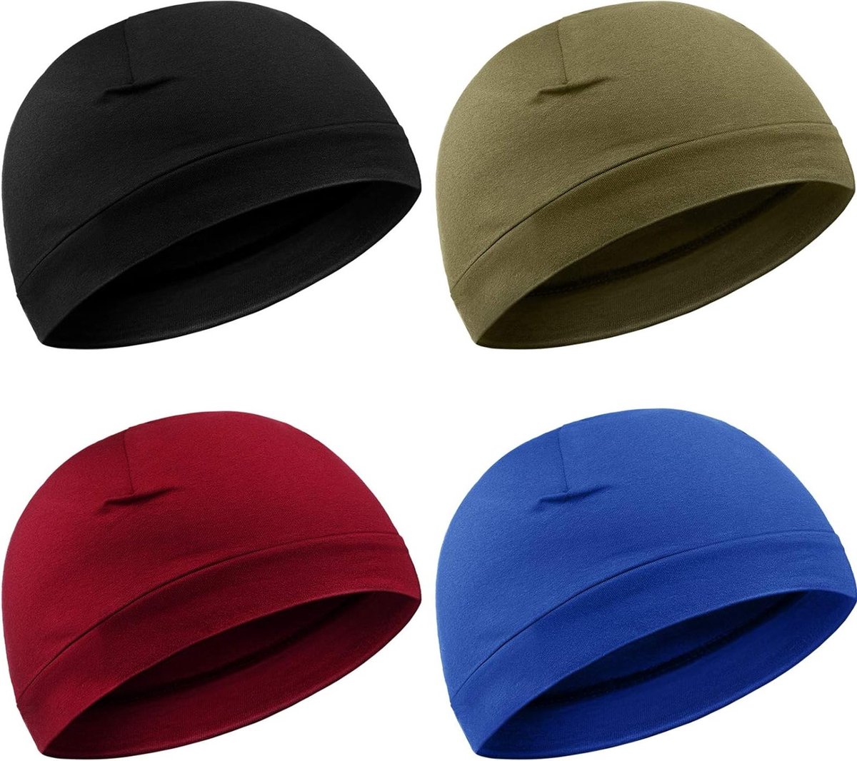Zachte Katoenen Hoeden voor Mannen en Vrouwen, Rekbare Helmvoering, Multifunctionele Hoofddeksels in Groen, Blauw, Wijnrood en Zwart, One Size, Ideaal voor Sport en Vrije Tijd