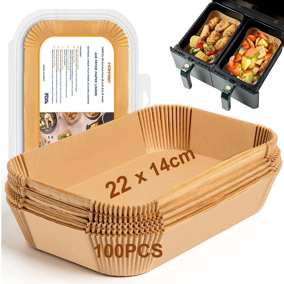 100x Bakpapier voor Ninja Dual Airfryer AF300EU & AF400EU – Rechthoekig 22x14 cm – Hittebestendig tot 220°C – Vet- en Waterafstotend – Geschikt voor Ninja AF300EU, AF400EU, SL400EU en AF500EU